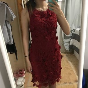Red knee length crochet dress